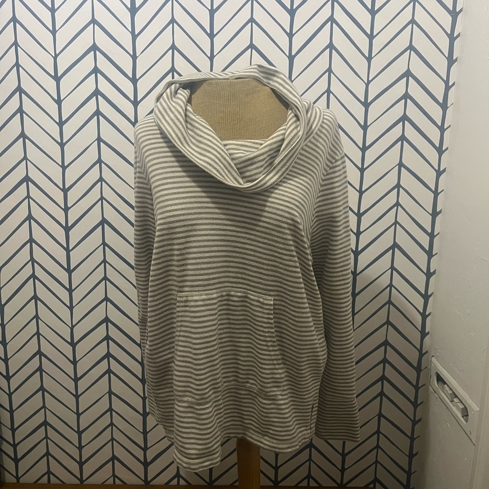 Sonoma Striped Cowl Neck Pullover - Cream & Gray